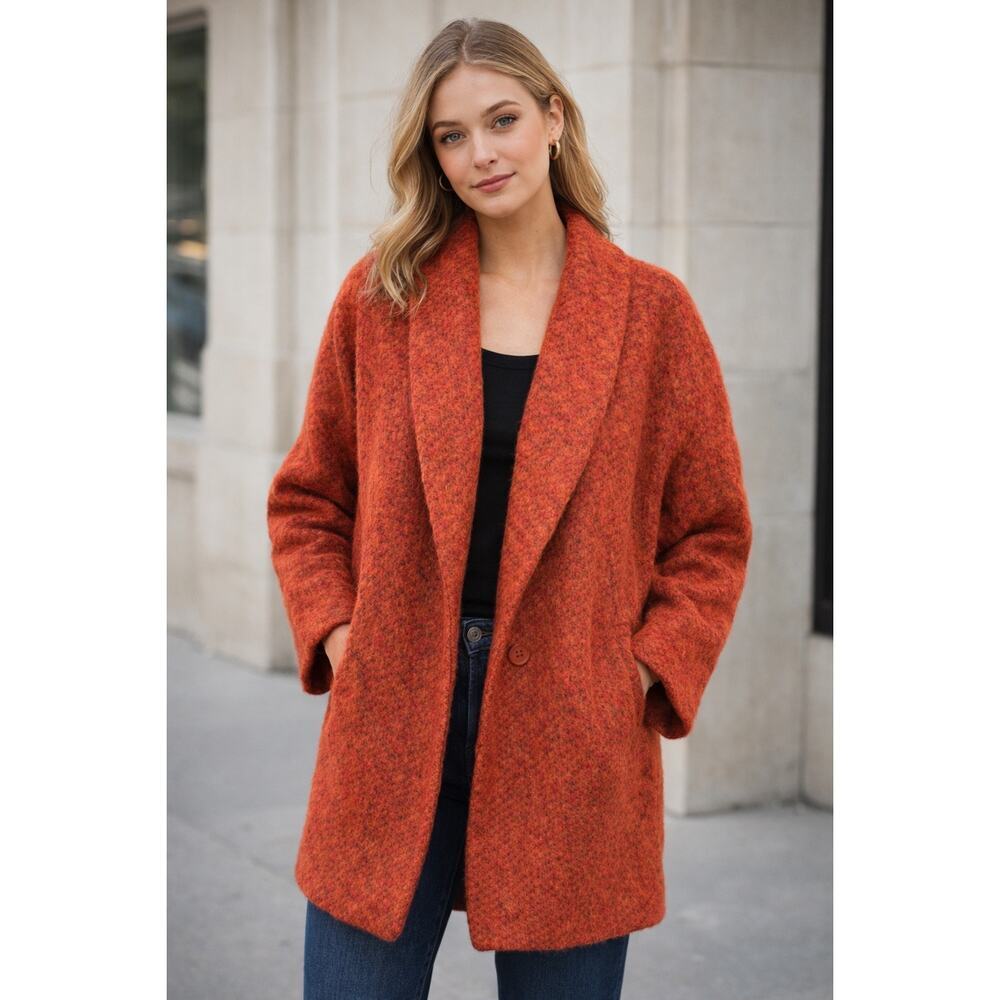 Chepe Women’s Wool Alpaca Blend Orange Oversized Cocoon Coat Sz M Made in Italy
